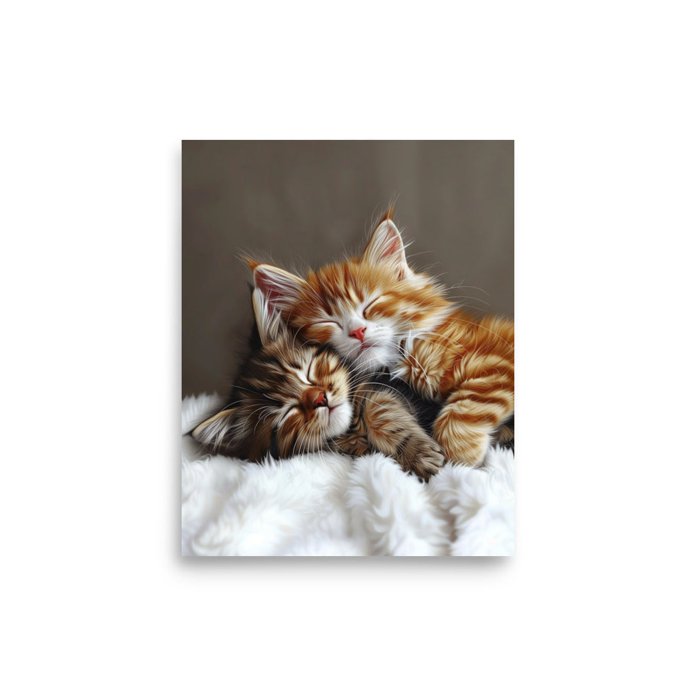 Two tabby kittens sleeping Poster