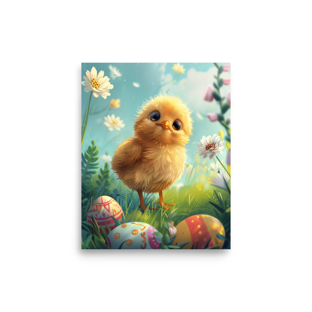 Yellow chick on Easter Poster