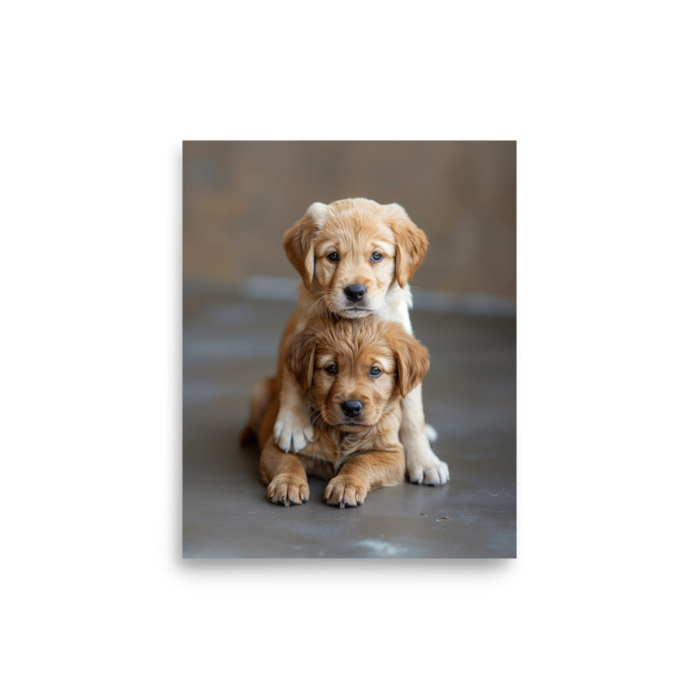 Deux chiots golden posant Affiche