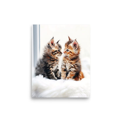 Kittens sharing a throw blanket Poster