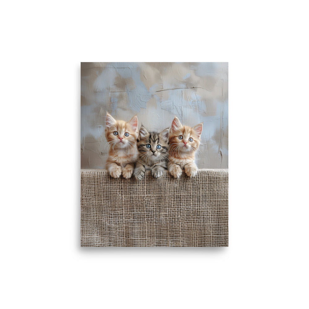 Kitten trio on a jute fence Poster