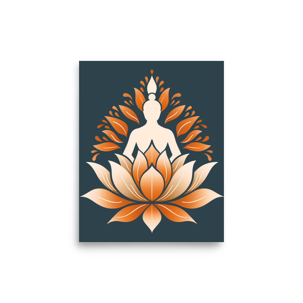 Lotus méditation orange bleu Poster