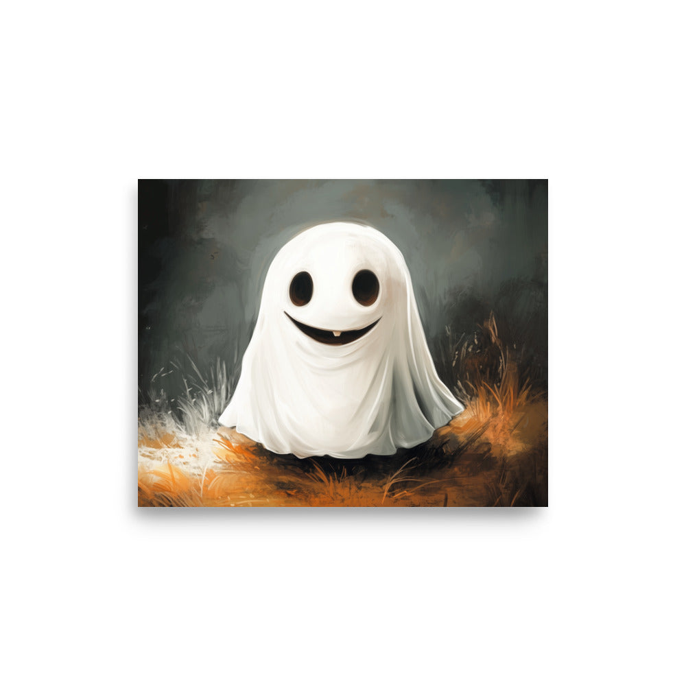 Cute Smiling Ghost in Yellow Grass Poster