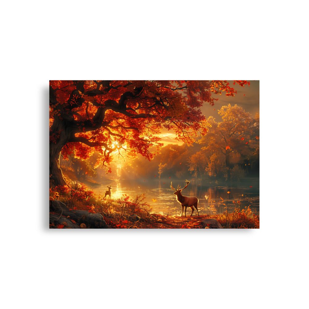 Autumn golden dusk deer Poster