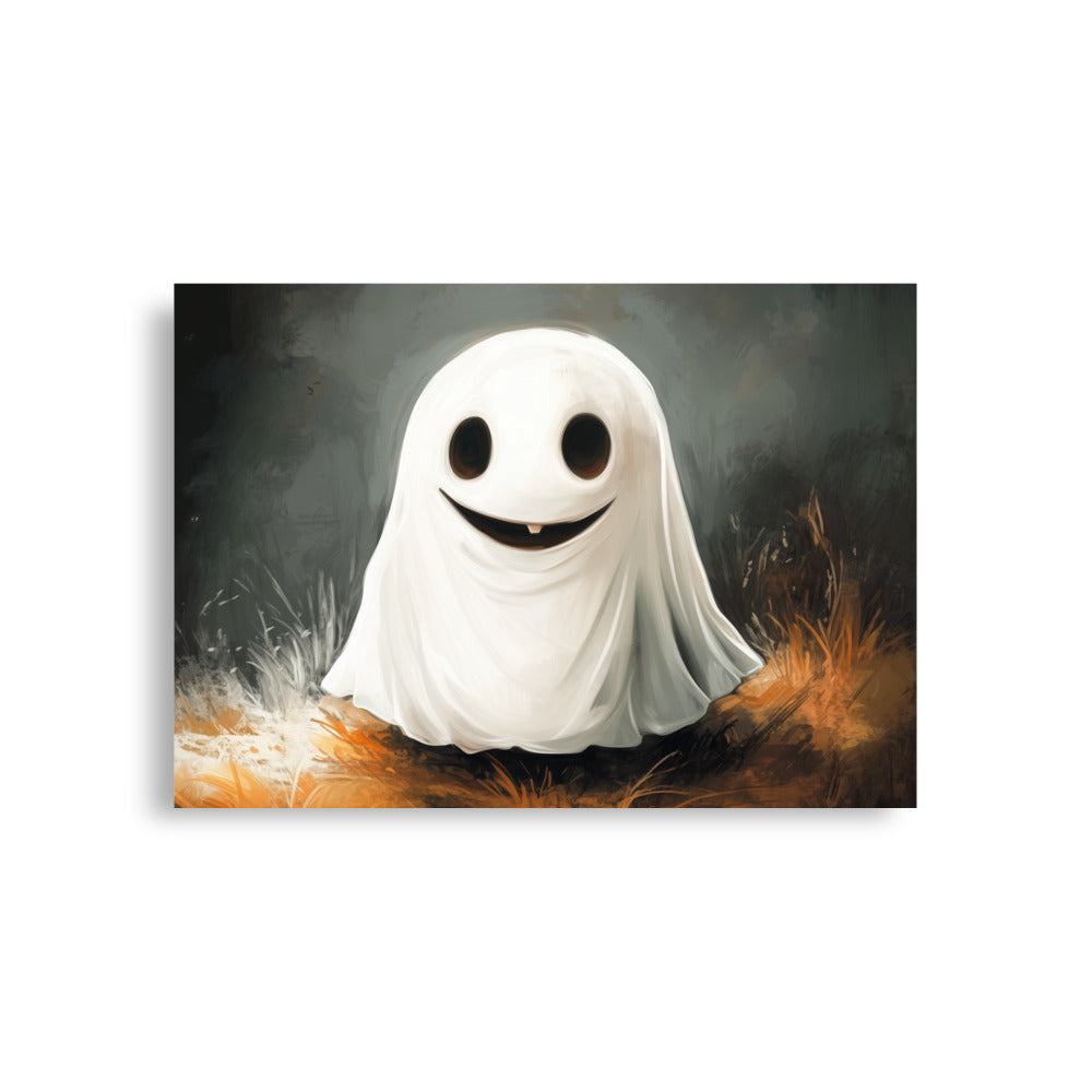 Cute Smiling Ghost in Yellow Grass Poster