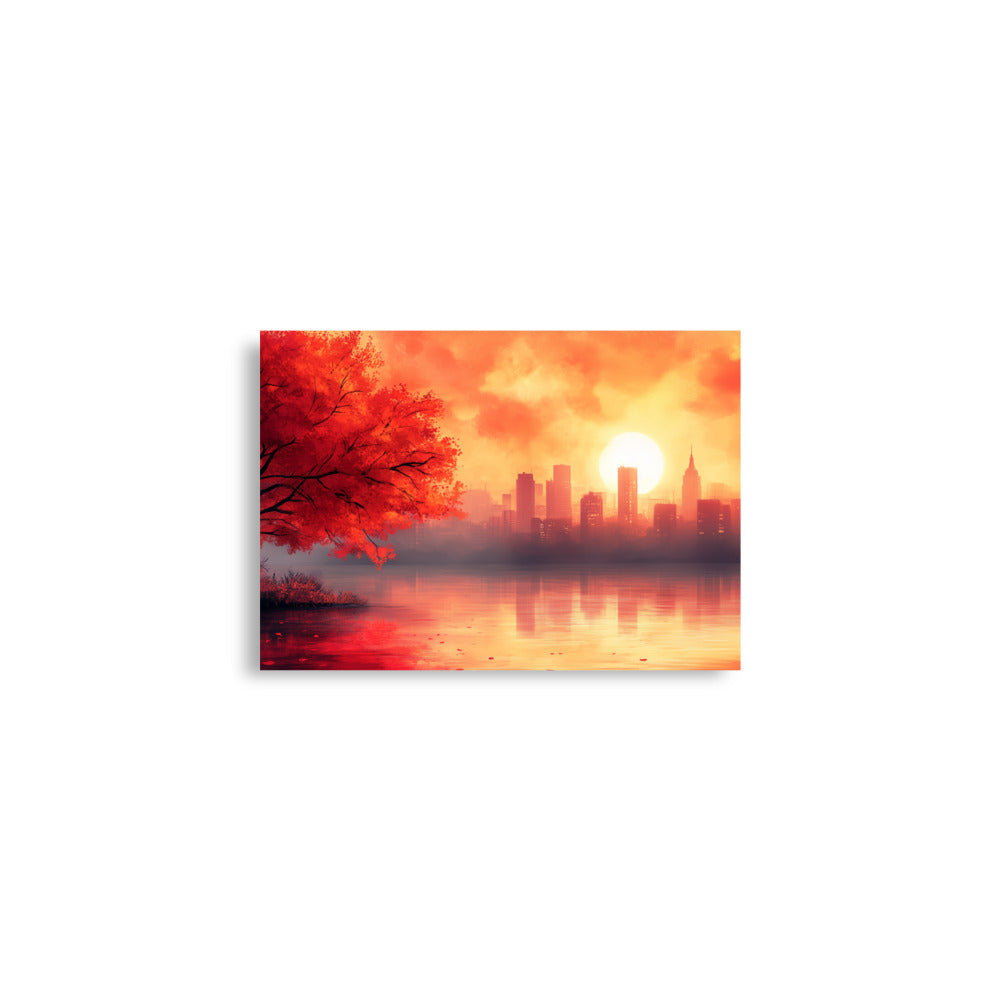 City's skyscraper at autumn dawn Poster