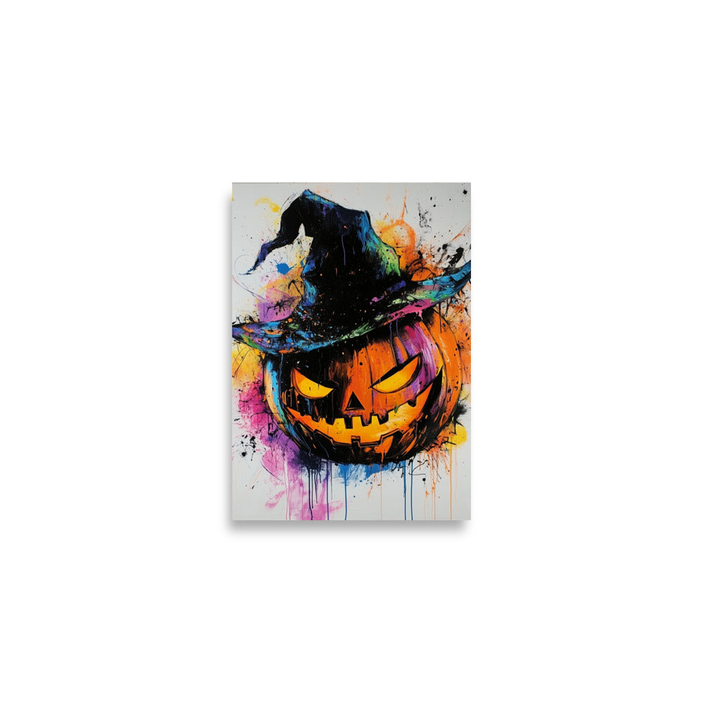 Vibrant Halloween Jack-O'-Lantern Colorful Witch Hat Pumpkin Poster