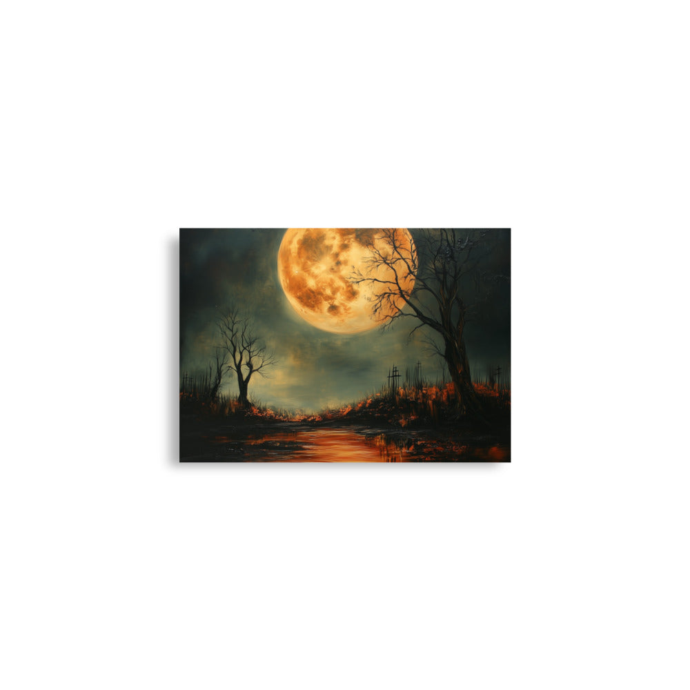 Haunted Full Moon – Spooky Landscape with Reflections Poster