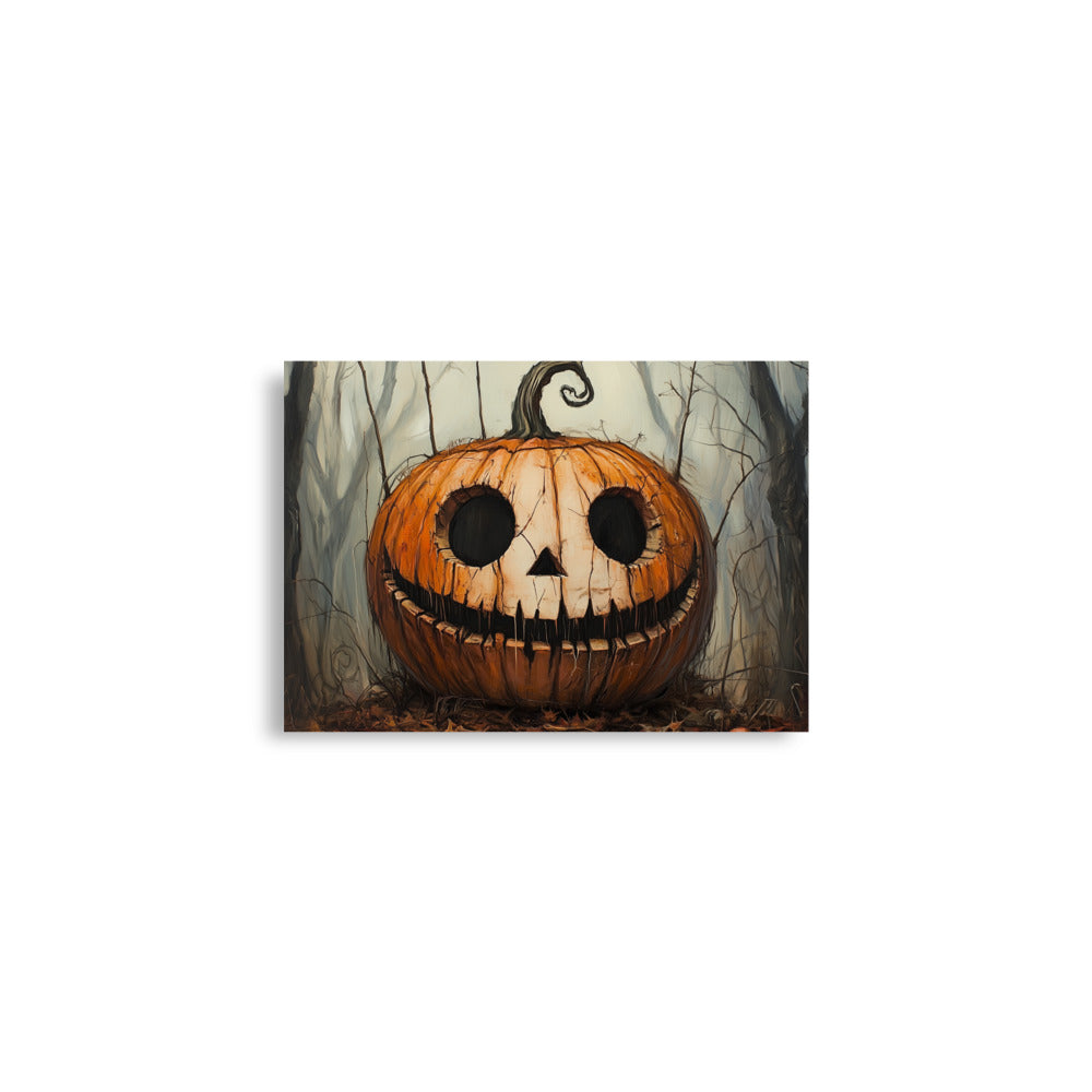 Creepy Smiling Pumpkin in Dark Forest Poster