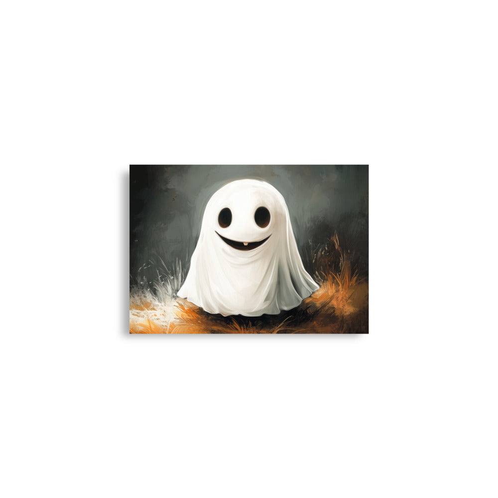 Cute Smiling Ghost in Yellow Grass Poster