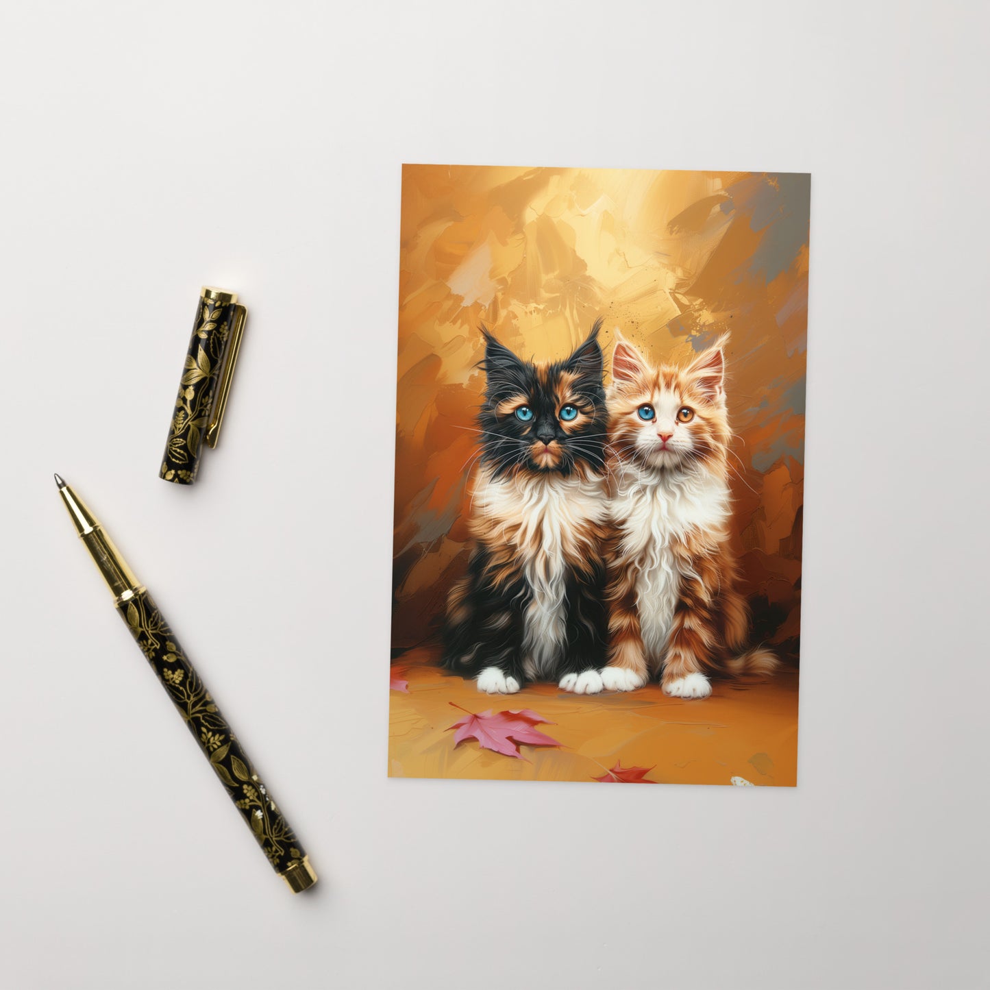 Autumn long hair tabby cats Greeting card