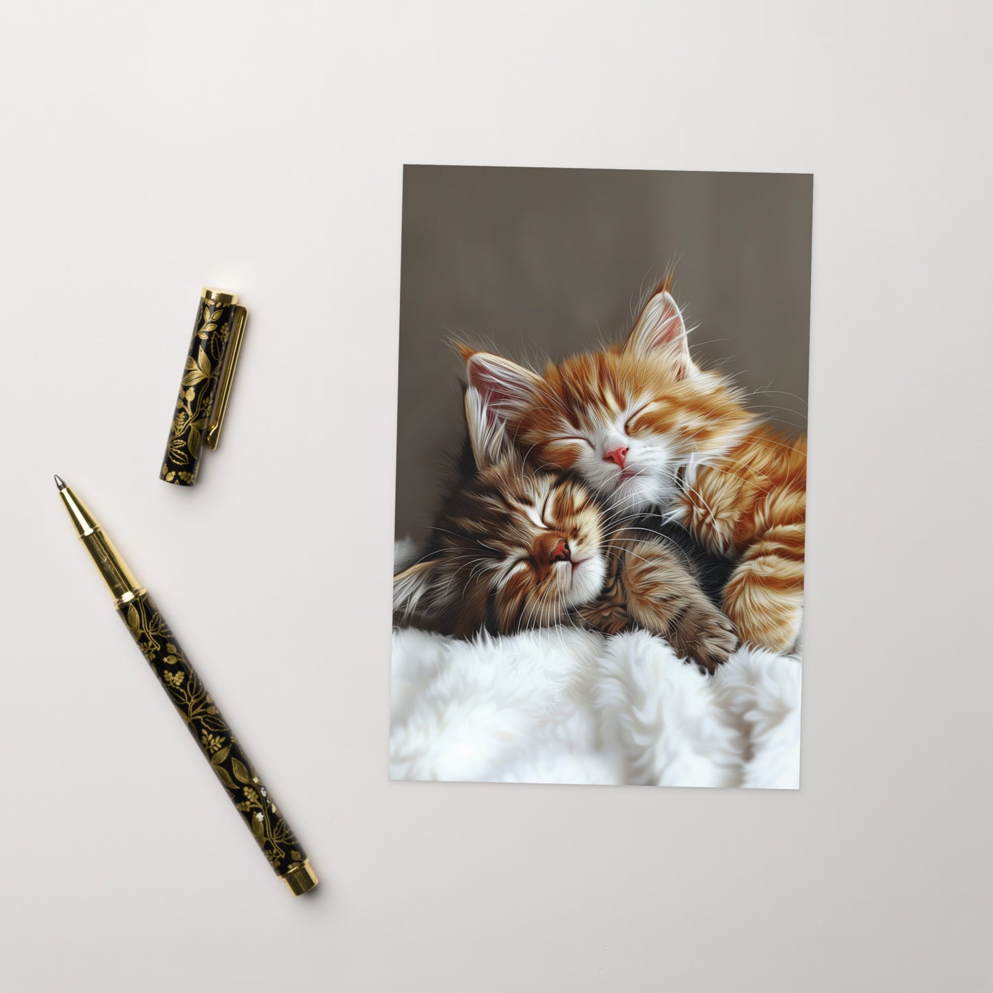 Two comfy sleeping tabby kittens Greeting card