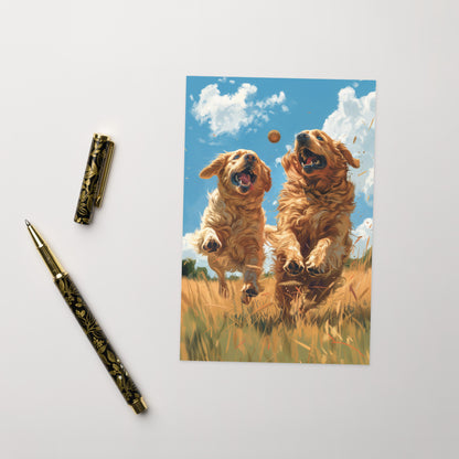 Two golden dogs playing Greeting card