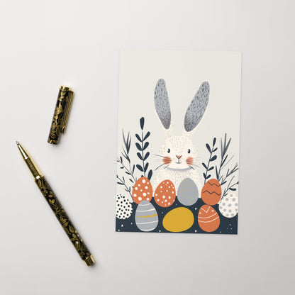 White bunny with Easter eggs Greeting card