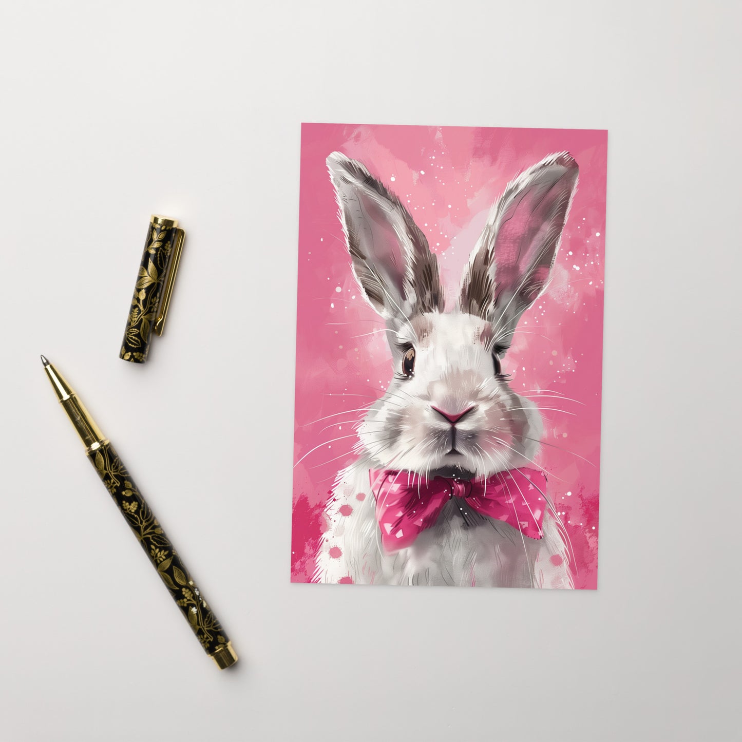 White bunny with pink bow Greeting card