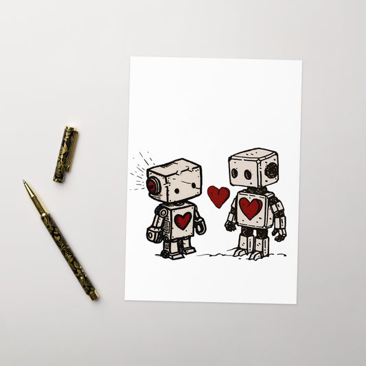 Robots couple in love Greeting card