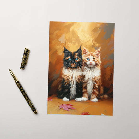 Autumn long hair tabby cats Greeting card