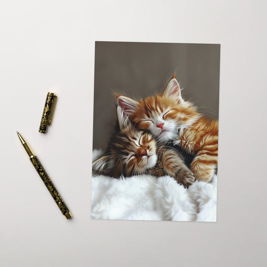 Two comfy sleeping tabby kittens Greeting card