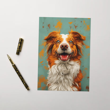 Smiling red and white dog portrait Greeting card