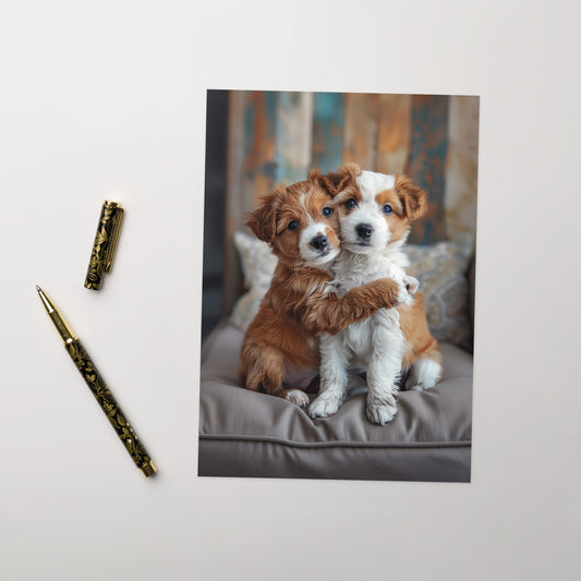 Two puppies hugging Greeting card