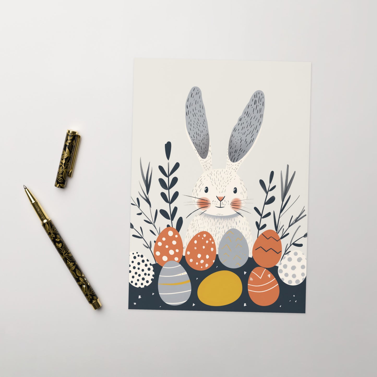 White bunny with Easter eggs Greeting card