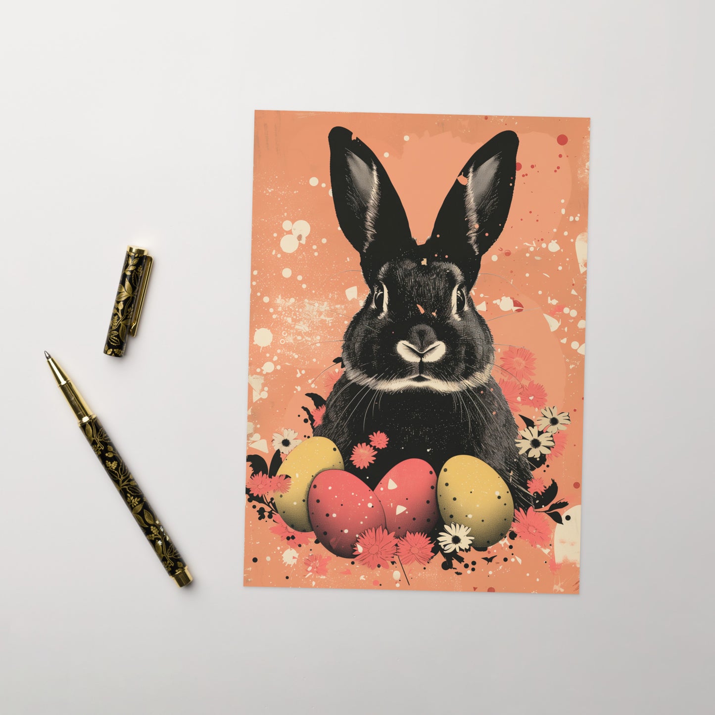 Lapin noir avec des oeufs de Pâques - Carte de voeux