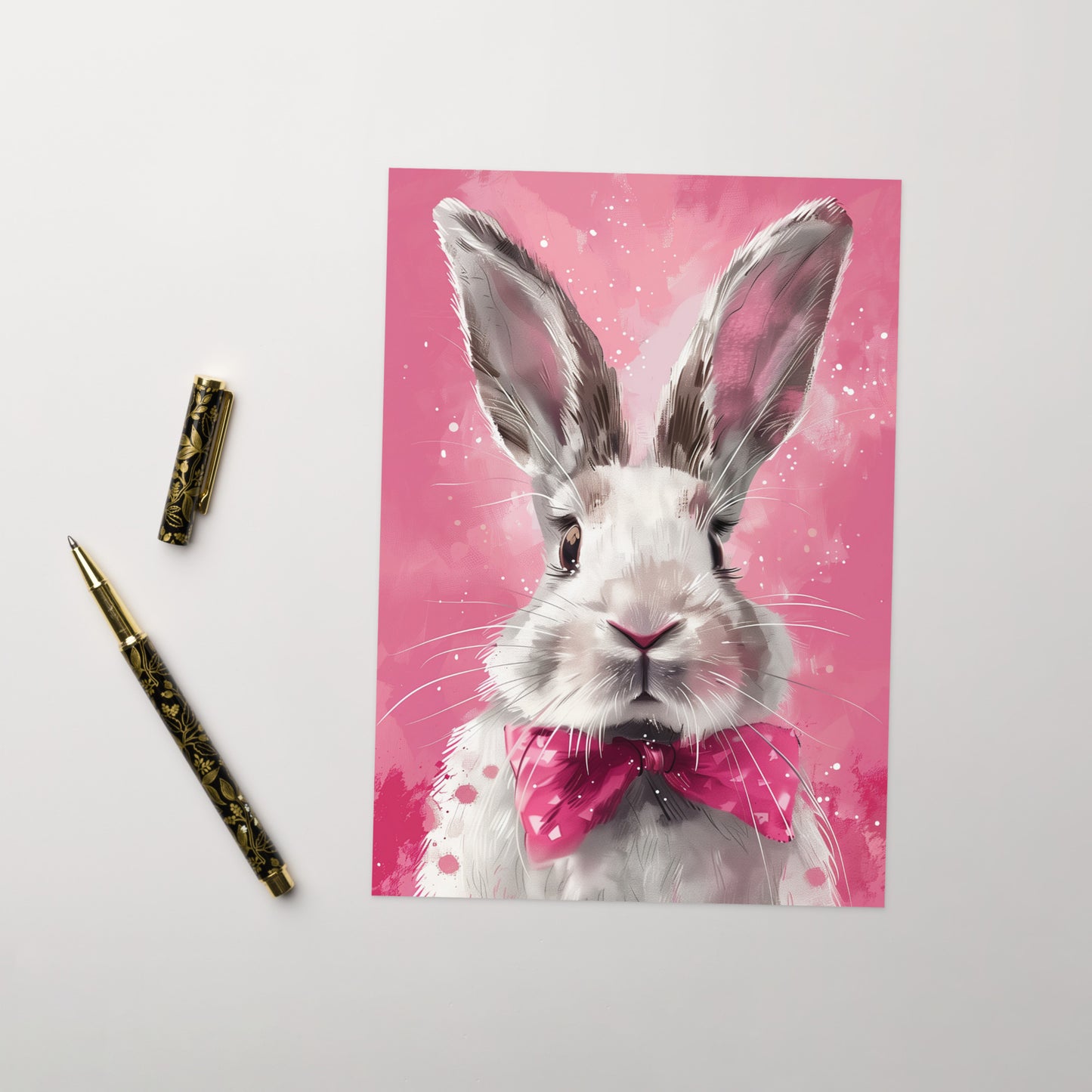 White bunny with pink bow Greeting card