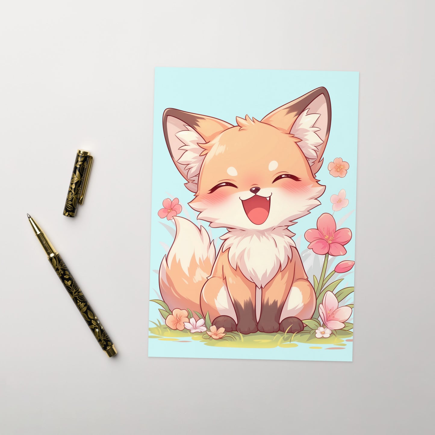 Cute red fox smiling blank Greeting card