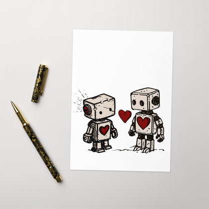 Robots couple in love Greeting card