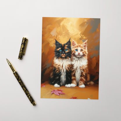 Autumn long hair tabby cats Greeting card