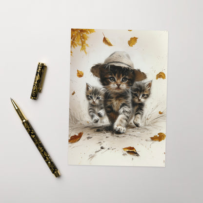 Three kittens autumn explorers Greeting card