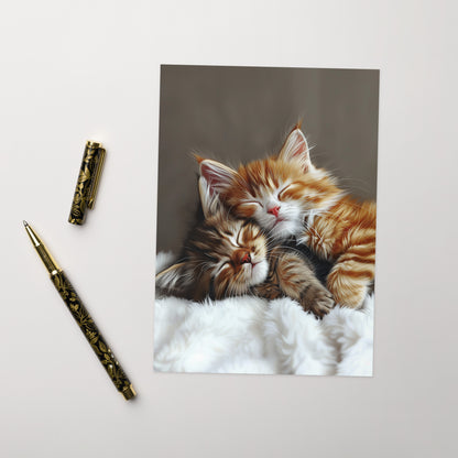 Two comfy sleeping tabby kittens Greeting card