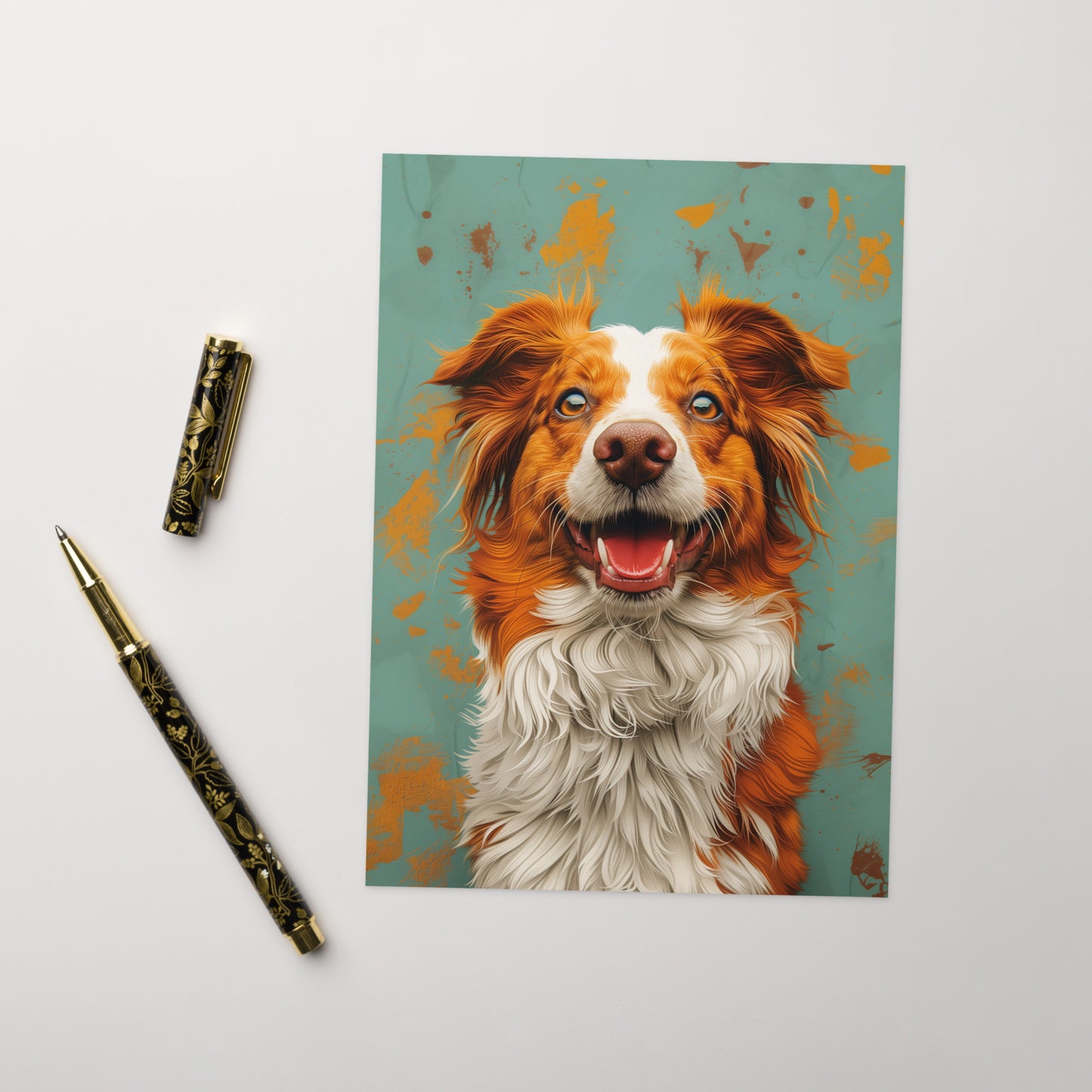 Smiling red and white dog portrait Greeting card