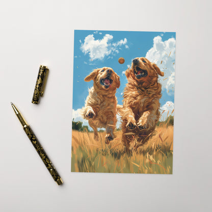 Two golden dogs playing Greeting card