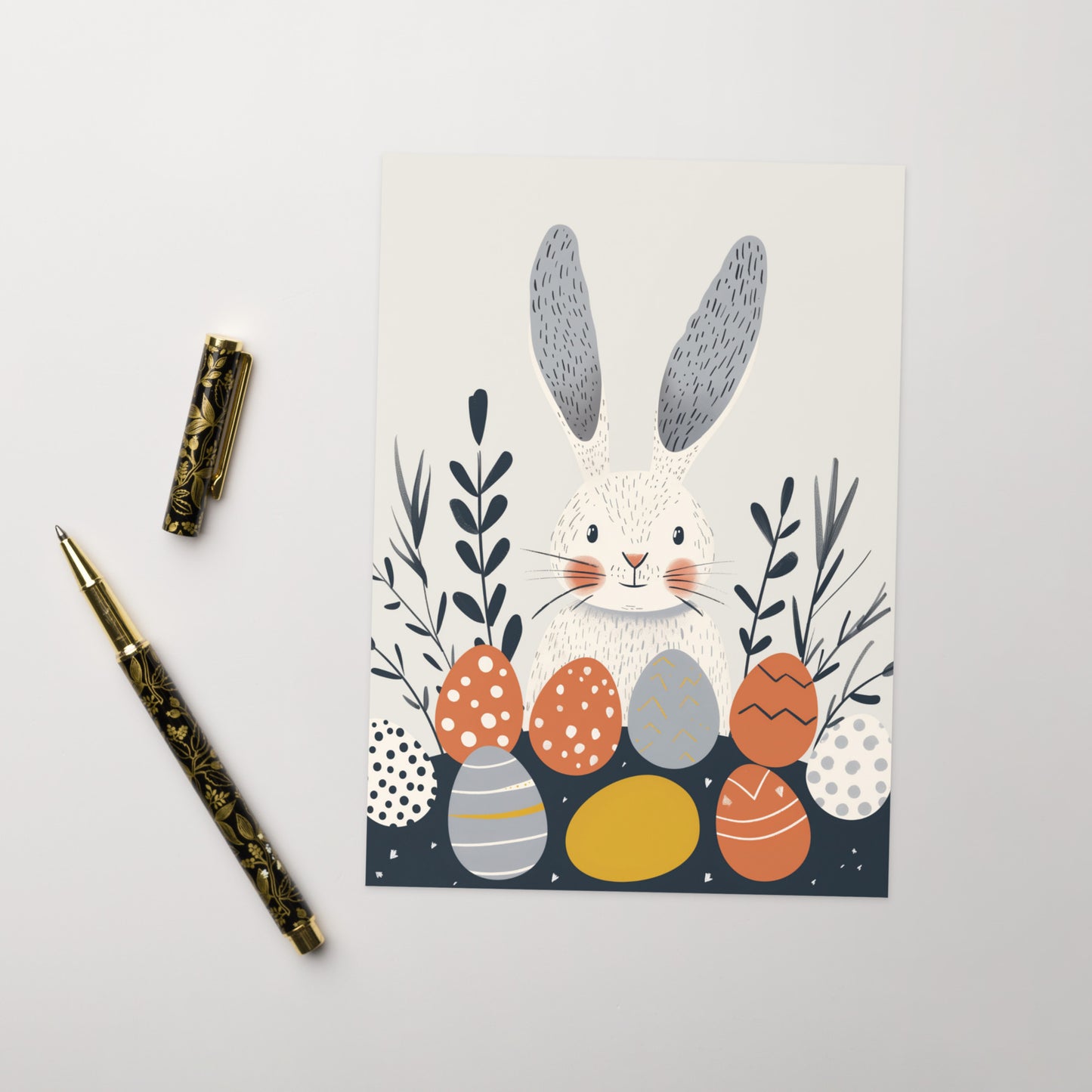 White bunny with Easter eggs Greeting card