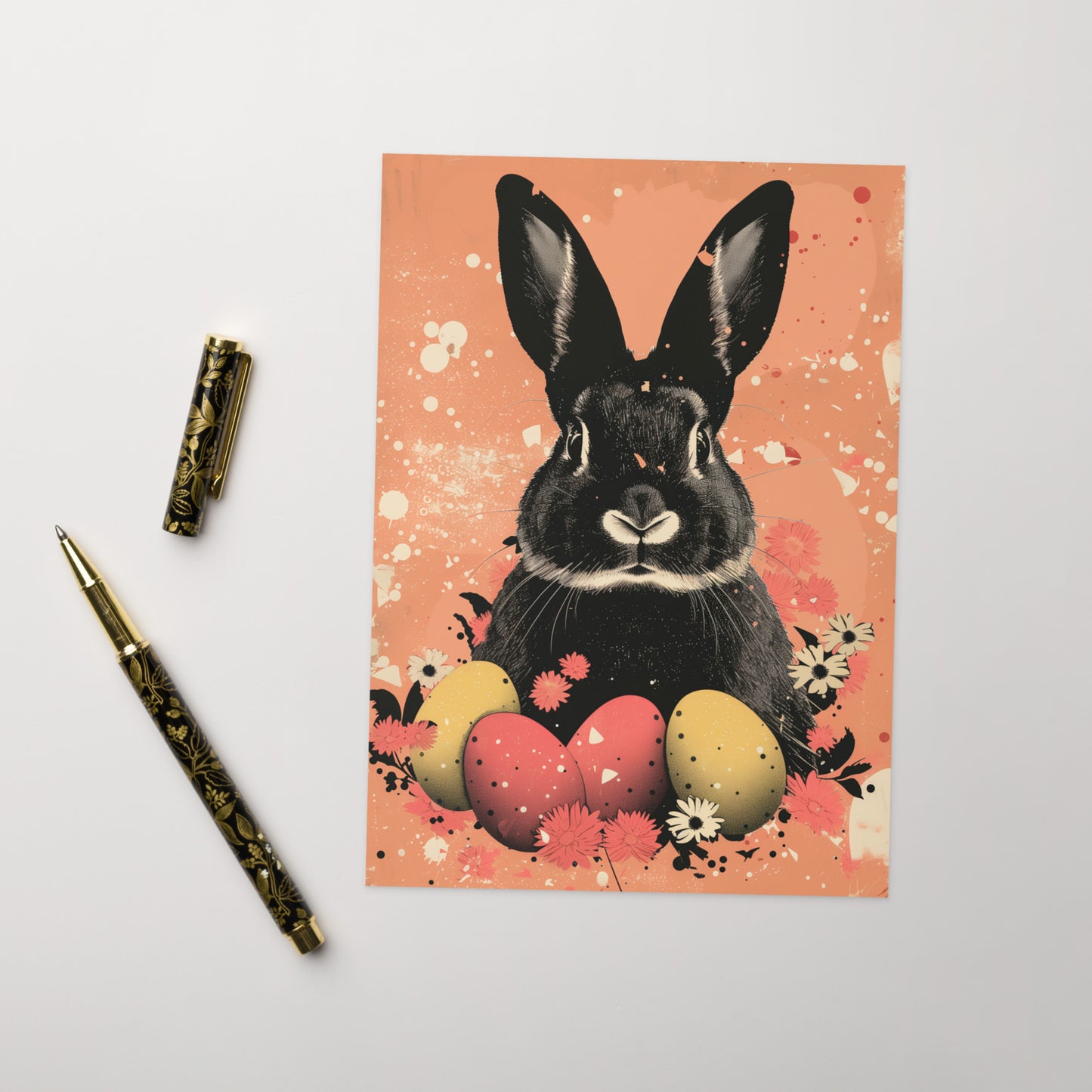 Black bunny with Easter eggs Greeting card