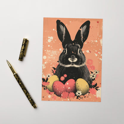 Black bunny with Easter eggs Greeting card