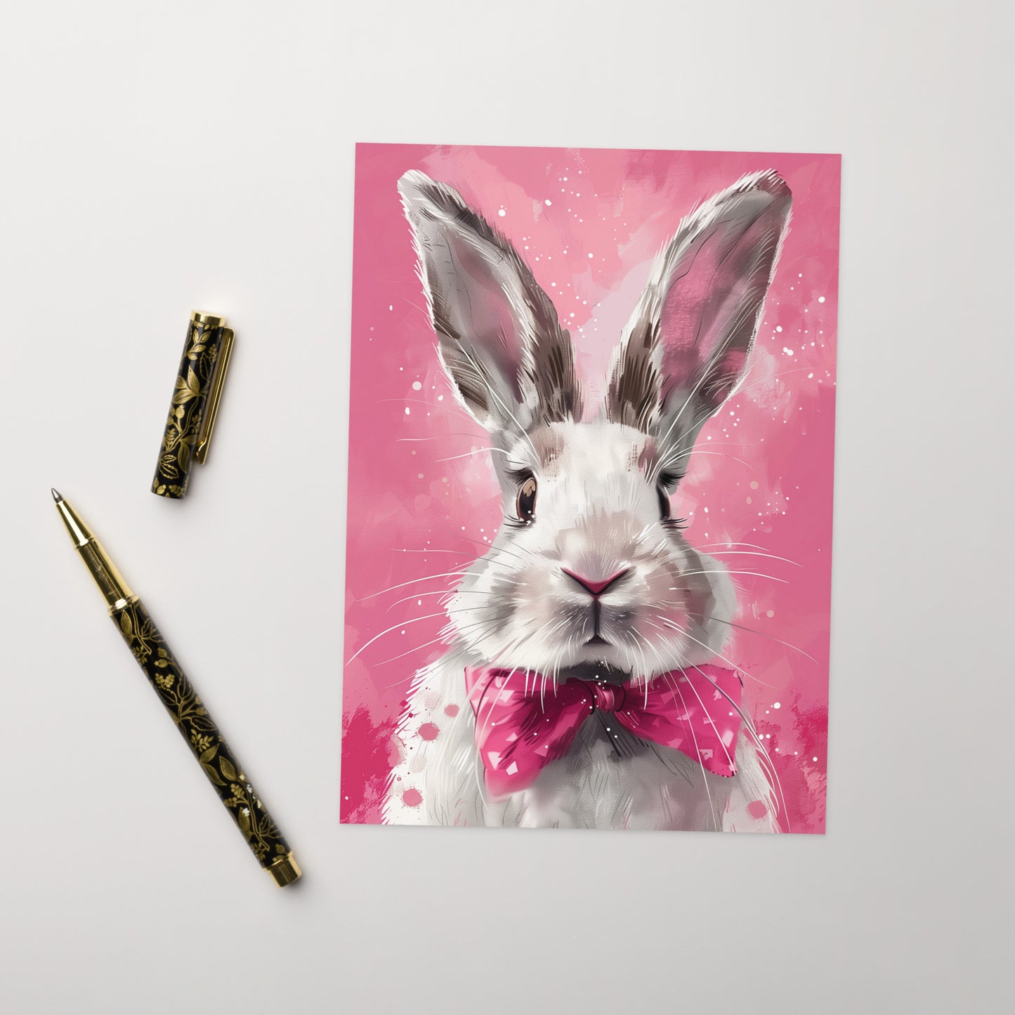 White bunny with pink bow Greeting card