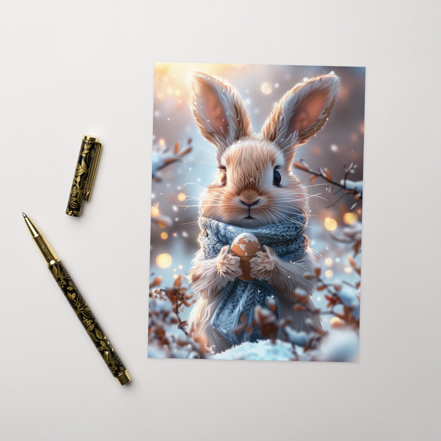 Lapin en dessin animé de Pâques enneigée - Carte de voeux