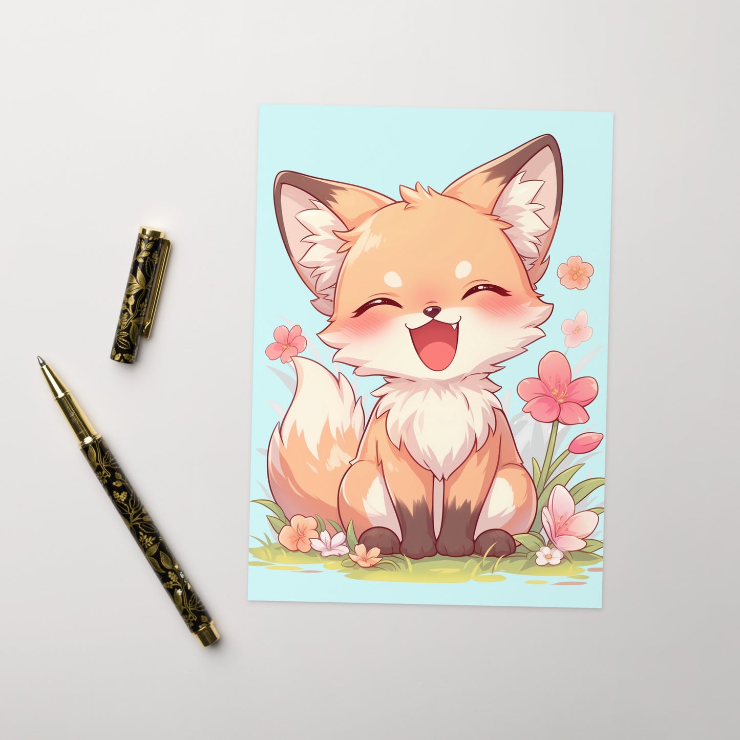 Cute red fox smiling blank Greeting card