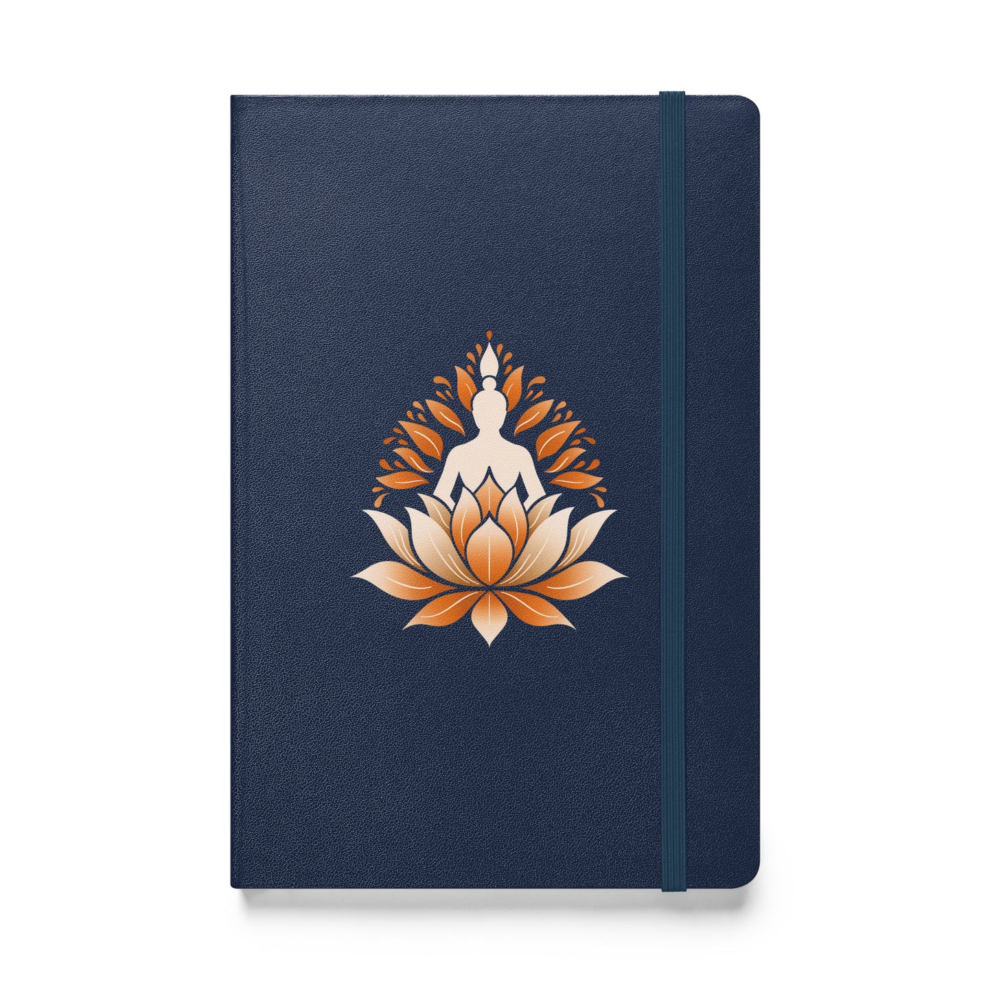 Carnet relié à couverture rigide orange méditation lotus