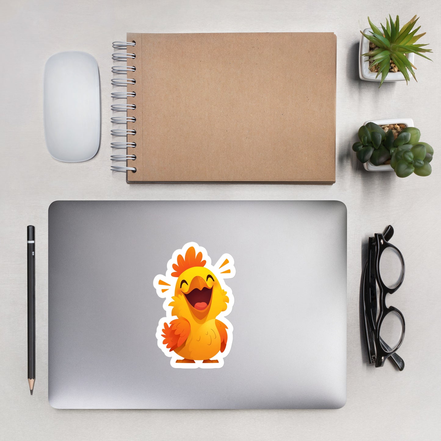 Happy yellow rooster Bubble-free stickers