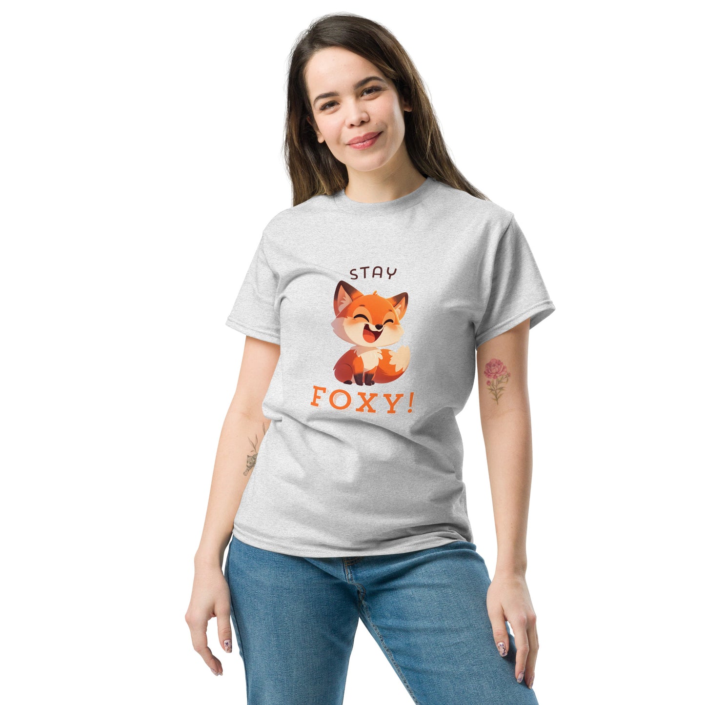 Restez foxy dessin animé renard roux Tee-shirt classique unisexe