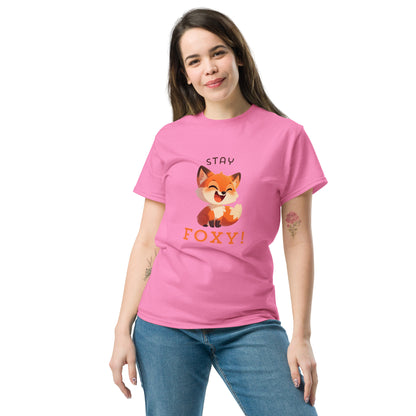 Restez foxy dessin animé renard roux Tee-shirt classique unisexe