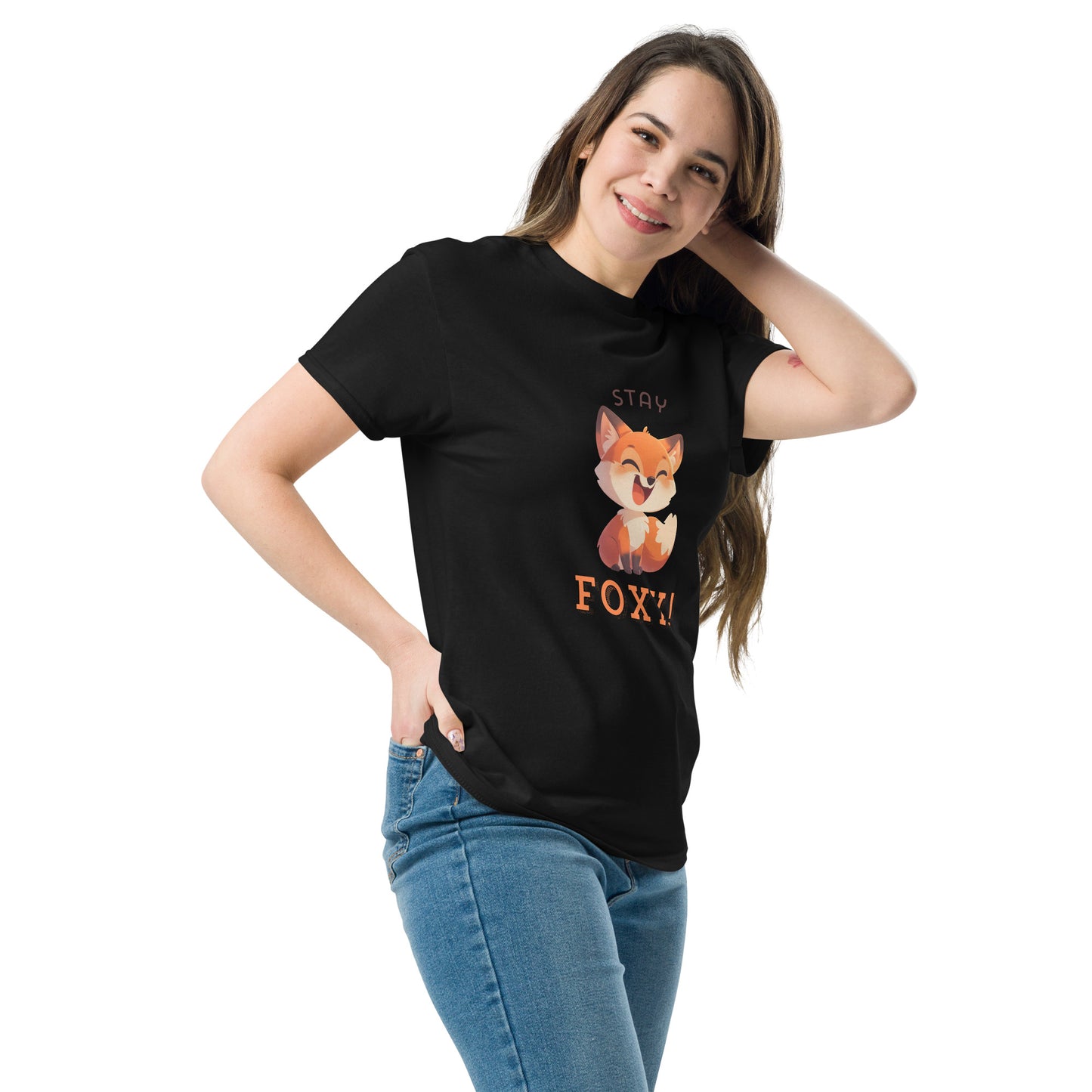 Restez foxy dessin animé renard roux Tee-shirt classique unisexe