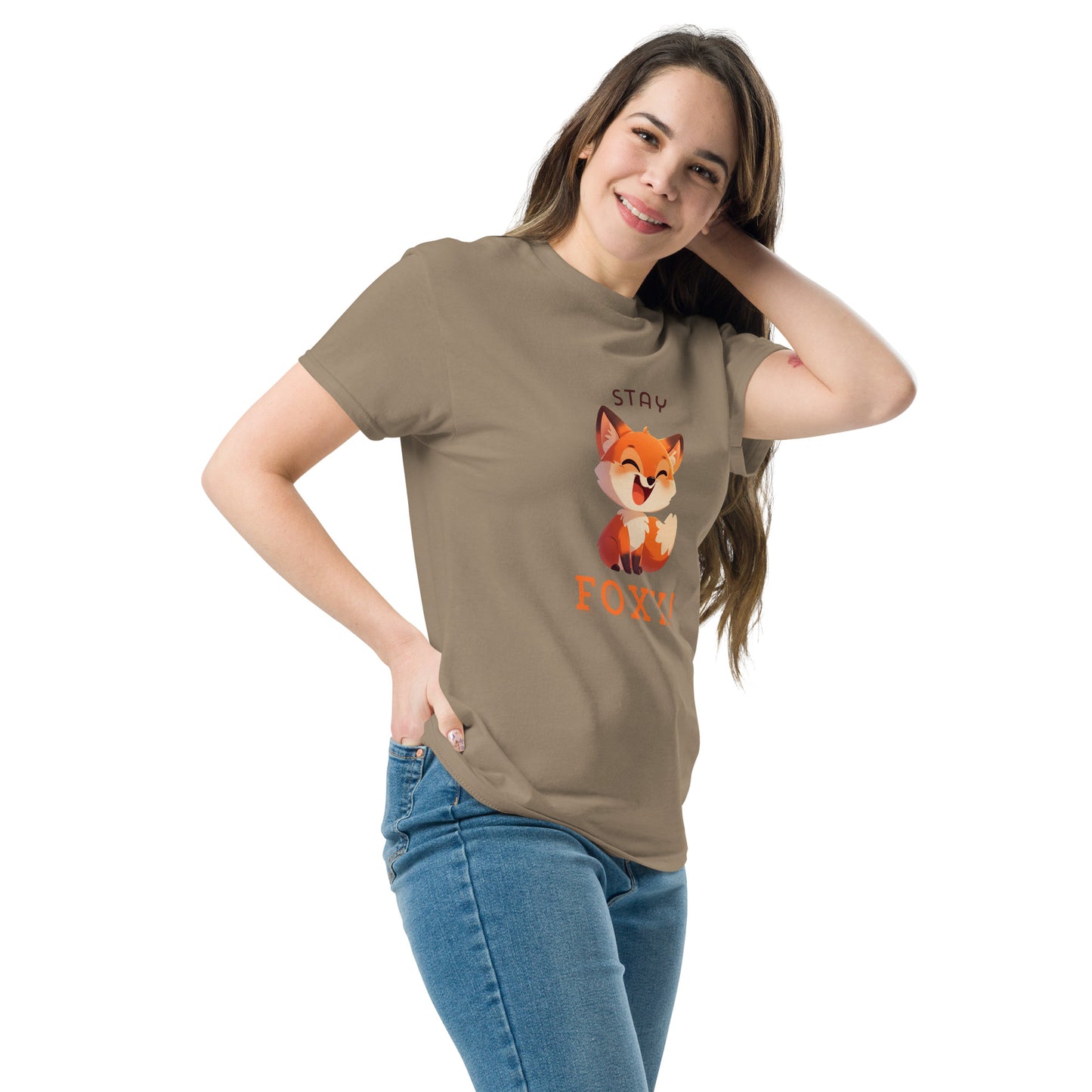 Restez foxy dessin animé renard roux Tee-shirt classique unisexe