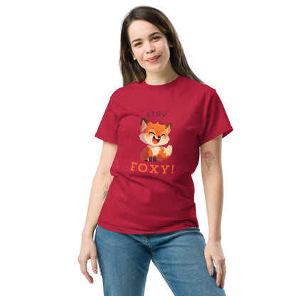 Restez foxy dessin animé renard roux Tee-shirt classique unisexe