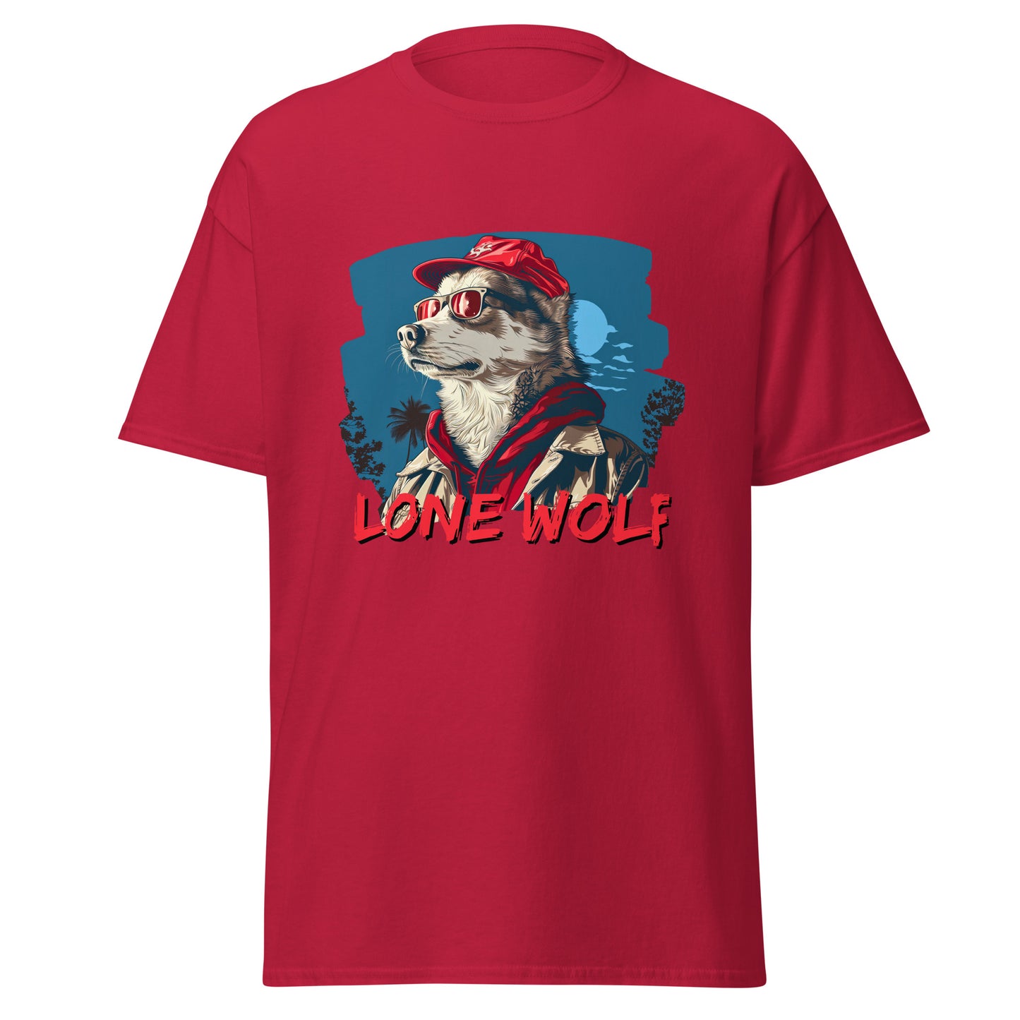 T-shirt classique unisexe avec casquette rouge Lone Wolf