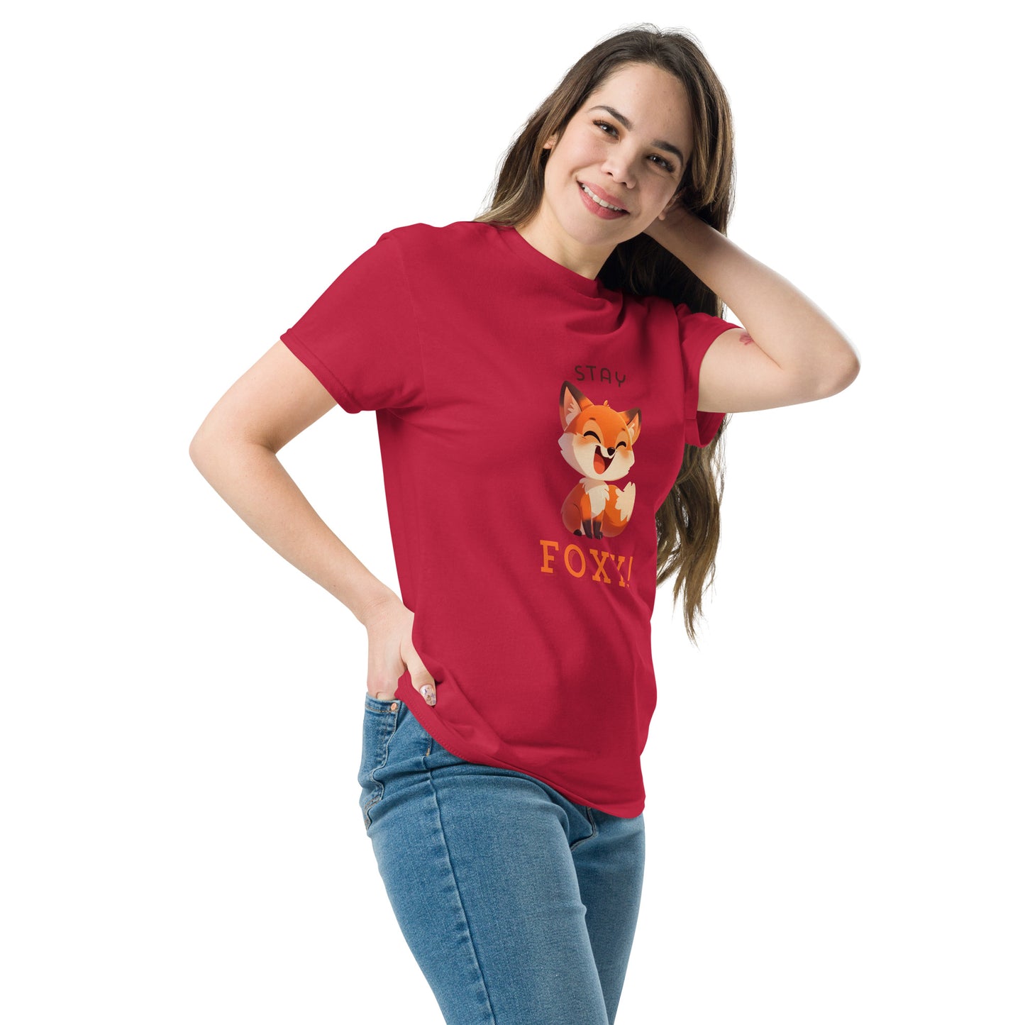 Restez foxy dessin animé renard roux Tee-shirt classique unisexe