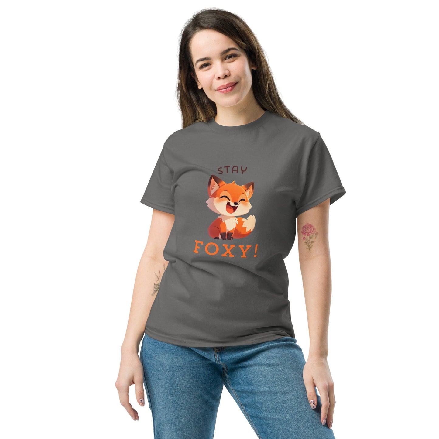 Restez foxy dessin animé renard roux Tee-shirt classique unisexe